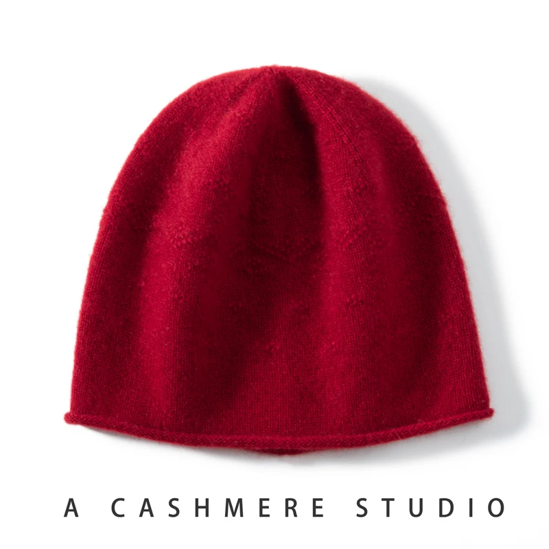 Women Hat Winter New 100% Goat Cashmere Knitted Headgears Soft Warm Hat Ladies Fashion Solid Color Hats Female Cashmere Cap