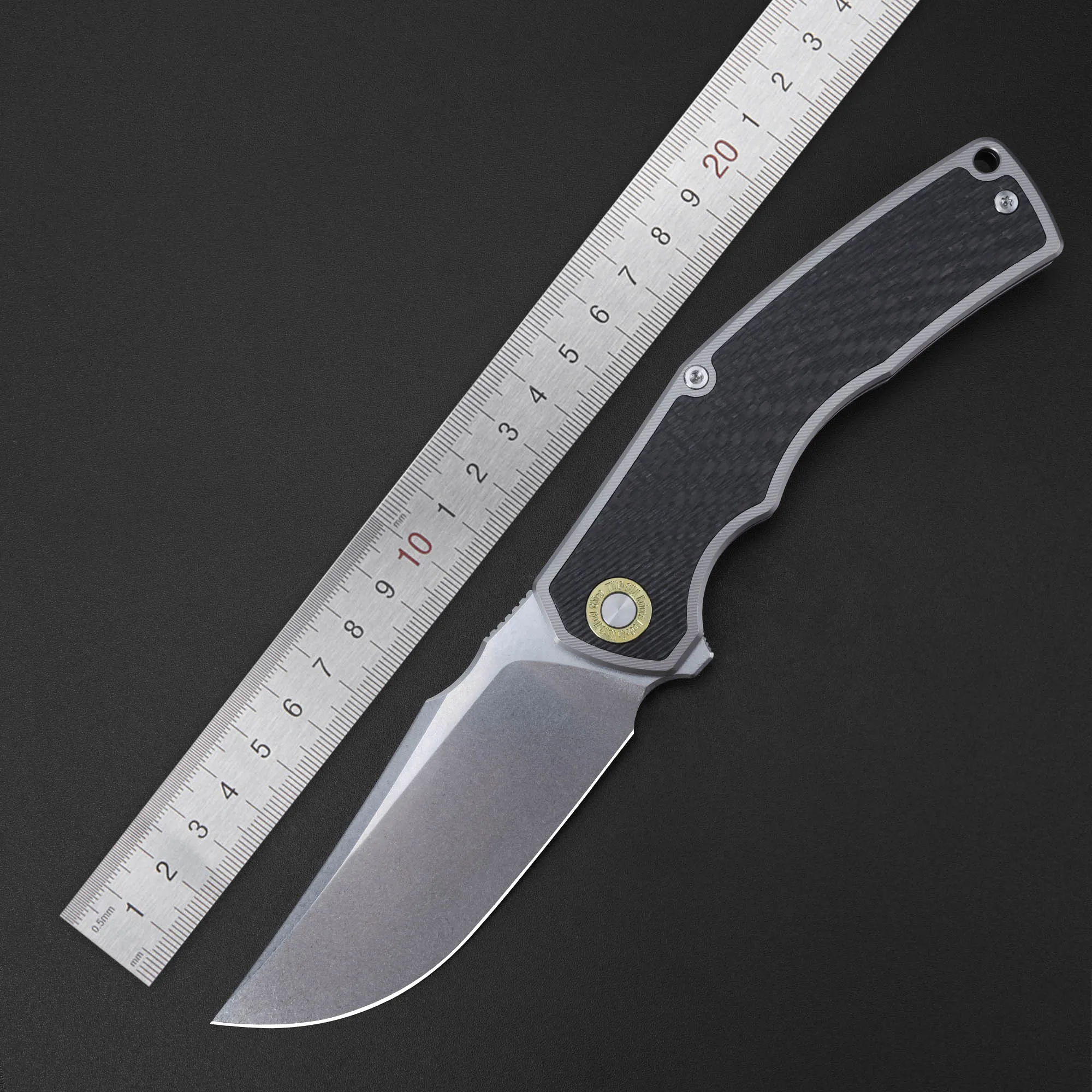 

TWOSUN TS491 Folding Knife Pocketknife 14C28N Blade Ceramic Ball Bearing Titanium Carbon Fiber Handle for Hunting Tools