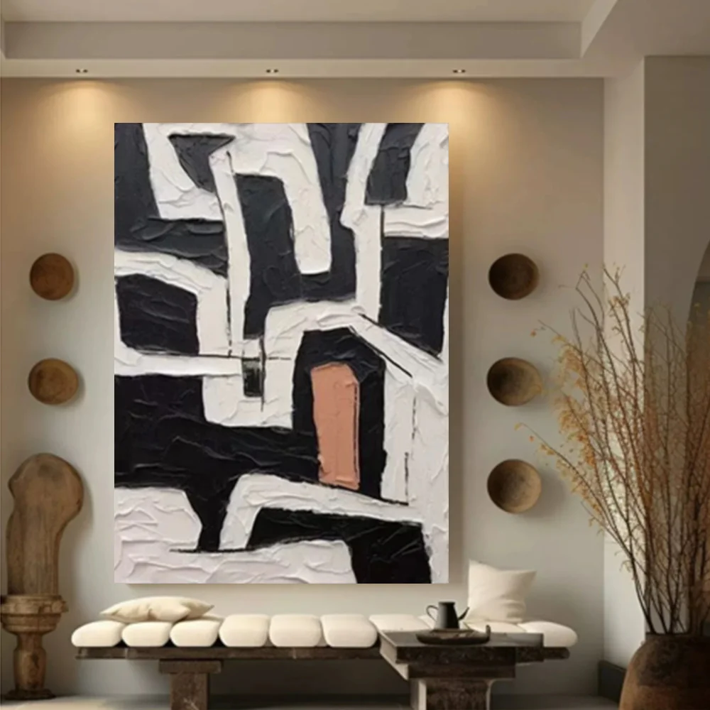 

100% hand drawn black and white abstract oil painting original wall painting home living room decoration paint interior aestheti