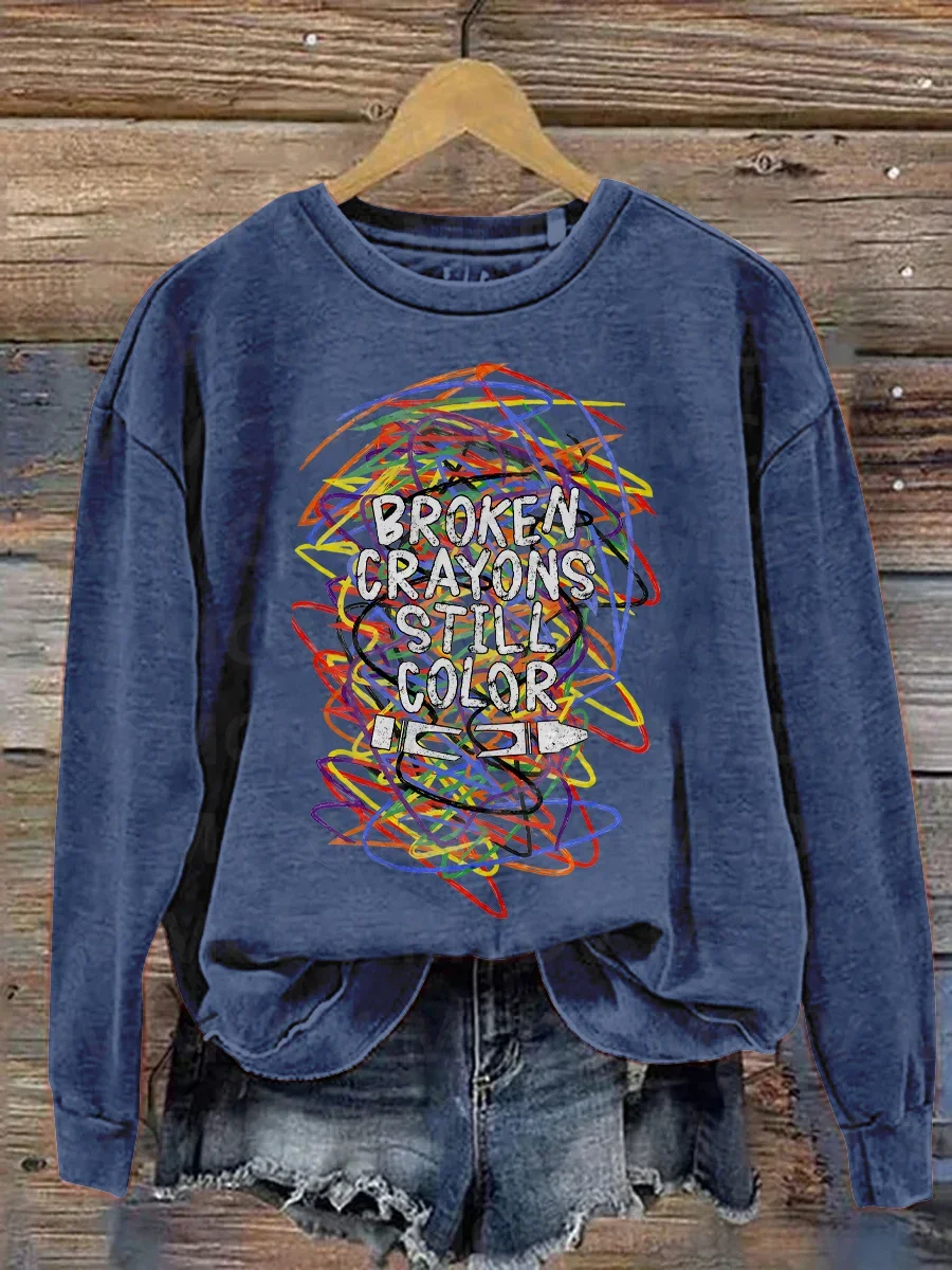 Broken Crayons Still Color Print Casual Sweatshirt 3D Printed Women Casual Pullover