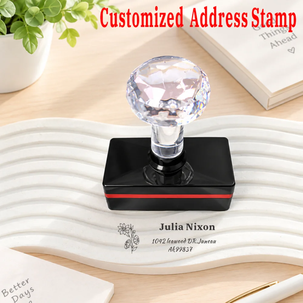 Custom address stamps are self ink engraved custom text suitable for greeting cards, envelopes, parties, and address stamps