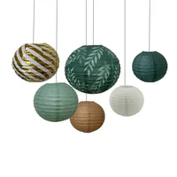 6PCS Sage Green Brown Chinese Japanese Hanging Paper Lanterns Paper Lanterns for Green Boho Summer Wedding Birthday Party Decor 5