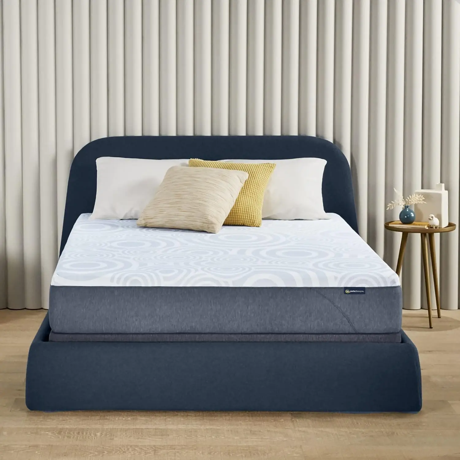 Perfect Sleeper 10 Inch Queen Gel Memory Foam Mattress Medium Firm Built 100 Night Trial Nestled Night Blue and White