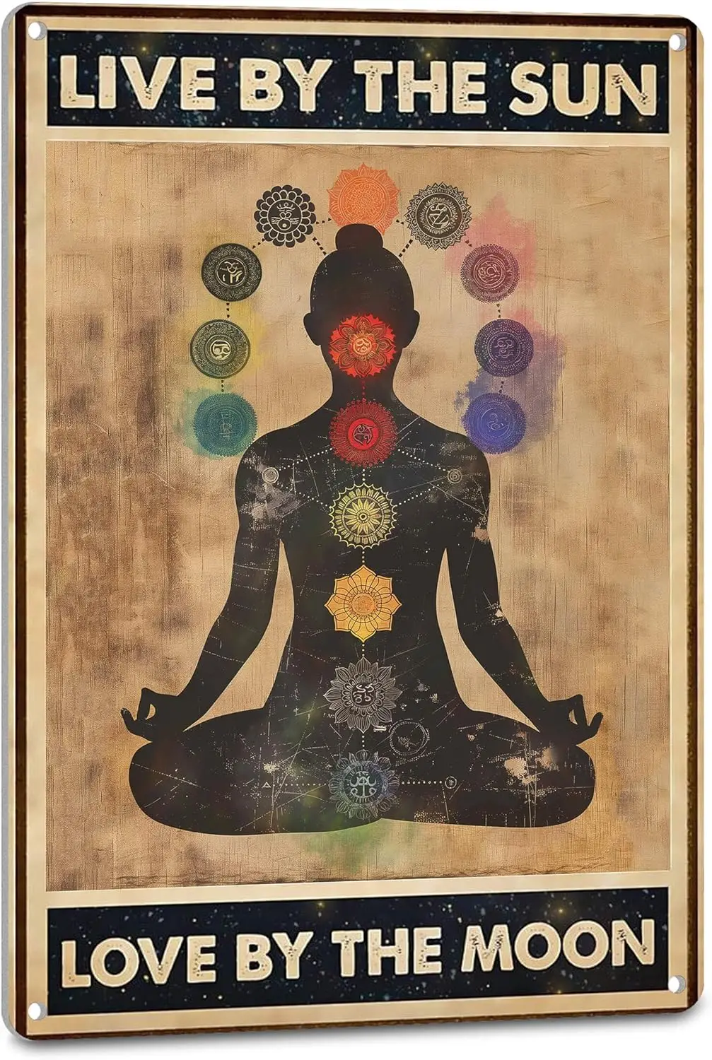 Póster de decoración de Chakras Vintage, arte de pared de Yoga, meditación Zen, citas positivas, carteles de decoración de pared, vivo por el sol, amor por la luna, Sig