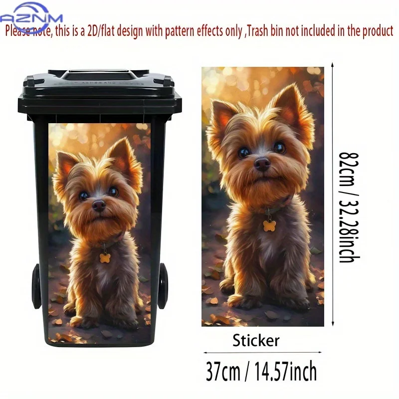 2D Flat Printing 1pc Yorkshire Terrier Theme Design Sticker, 37×82cm Self-Adhesive Wallpaper for Trash Can Decoration - Suitab