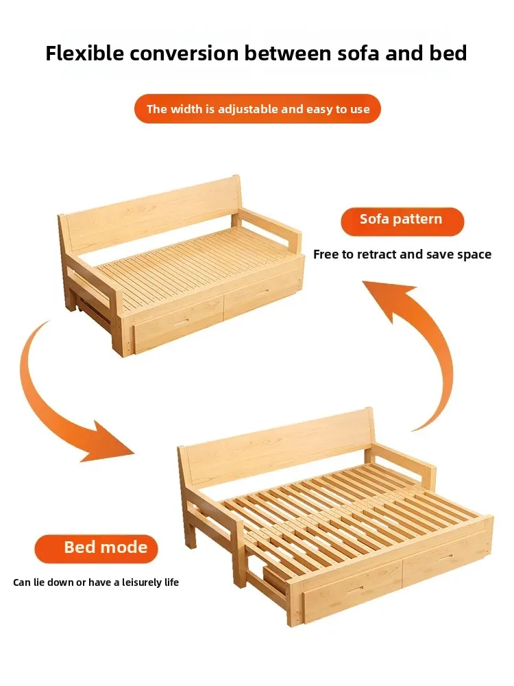 Sofa bed folding dual-purpose telescopic bed small apartment modern simple single 1.5 full solid wood tatami pull-out bed