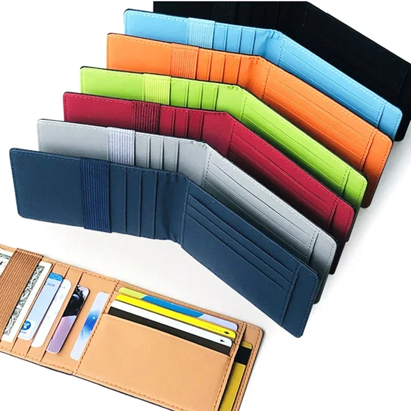 Mini Women Wallet With Elastic Ribbon Clamp Woman Money Clip Thin Men Small Credit Card Ladies Purse Slim Cash Holder For Man
