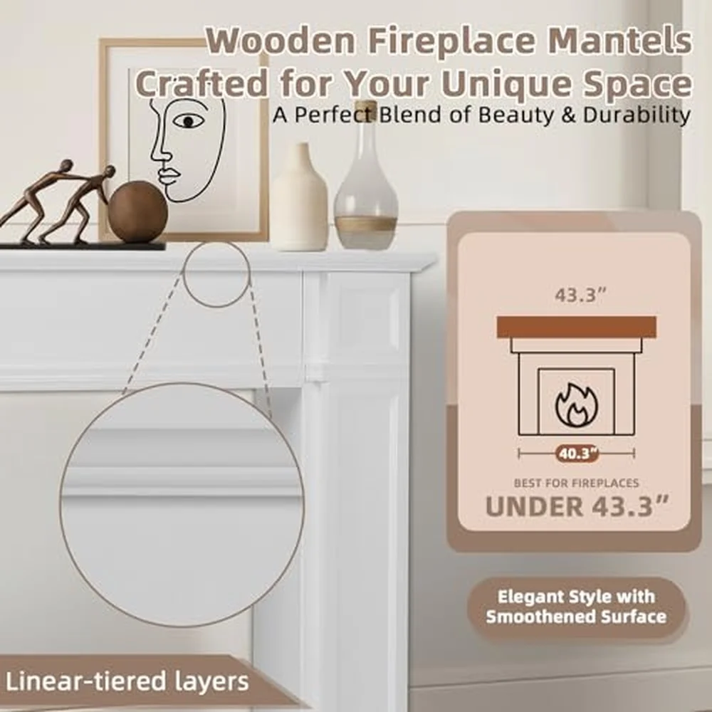 Modern Fireplace Mantel Surround White Freestanding Surround Mantel for Electric Fireplaces Premium MDF Wooden Mantel