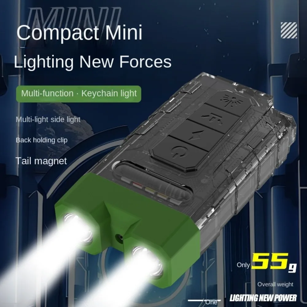 

Type-C Charging Keychain Flashlight Double Light Source Tail Magnet Torch Cap Clip Flashlight Lightweight Waterproof Work Light