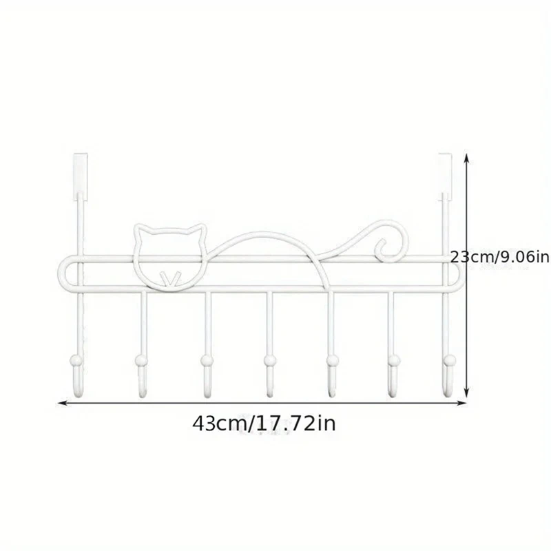 Projeto do gato sobre o gancho da porta, instalação fácil, cremalheira pendurada Punch-Free, fácil de usar, 2pcs