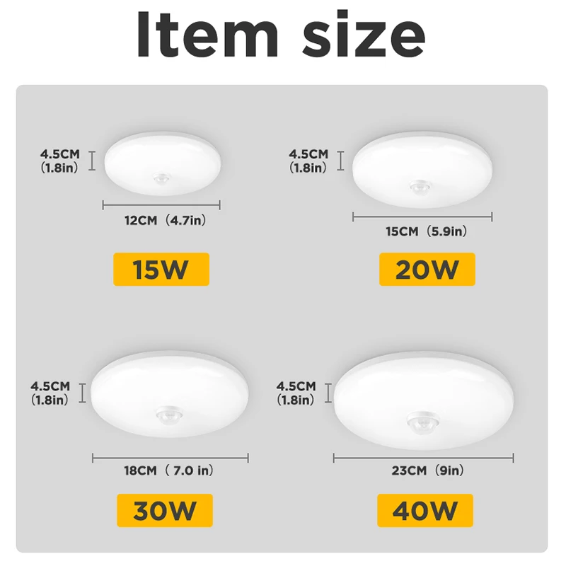 표면 장착 PIR 모션 센서 LED 천장 램프, 야간 조명, 현대 천장 조명, 입구 발코니 복도용, 12W, 18W