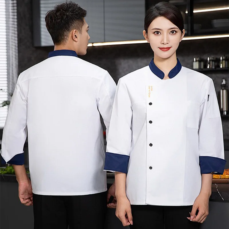 Jaqueta Chef Manga Longa Masculina, Camisa de Cozinha, Uniforme Restaurante do Hotel, Uniforme Garçom, Padaria e Café, Roupas de Trabalho, Tops