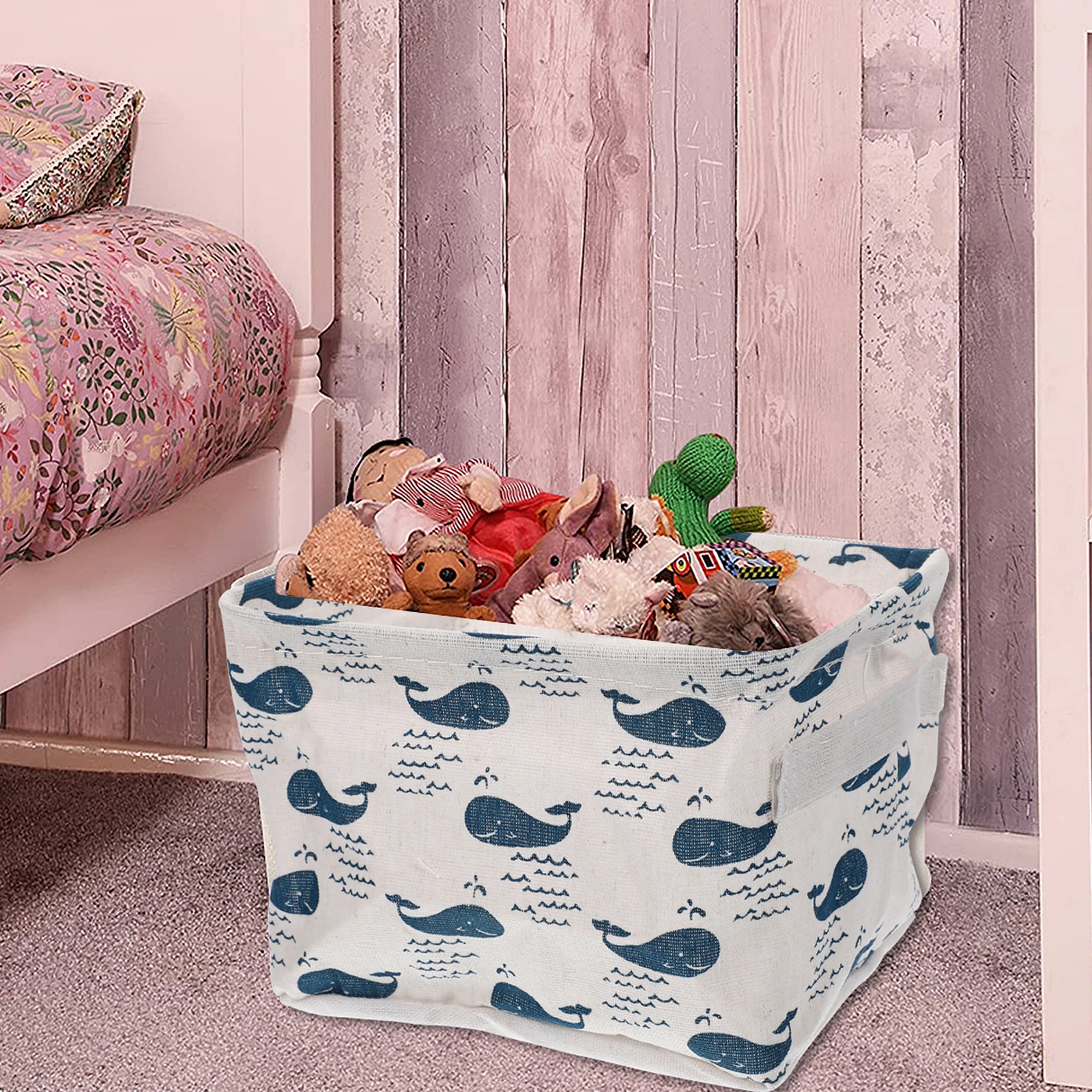 

3pcs Fabric Storage Basket Foldable Organizer Bins Home Decoration Cotton Linen Waterproof Large Capacity Handle Rounded