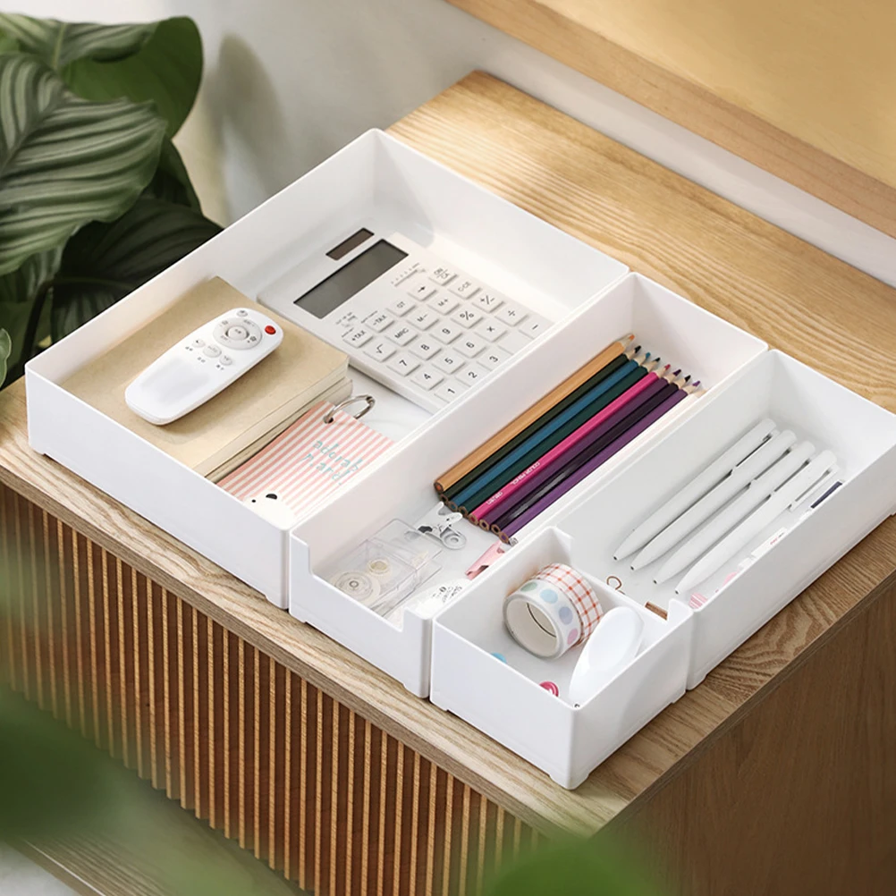 

4 Pcs Storage Box Set Vanity Desk Organizers Make up Trays for Drawer Tableware Pp Organiser Office Plastic