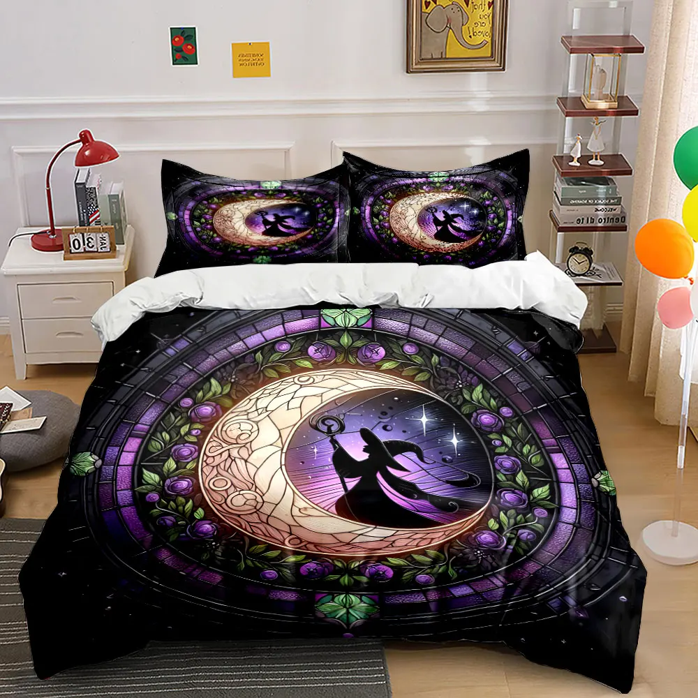 

"Moon Witch Stained Glass Decor" Bedding Set with 1 Duvet Cover 2 Pillowcases Single Double King Queen, Gift
