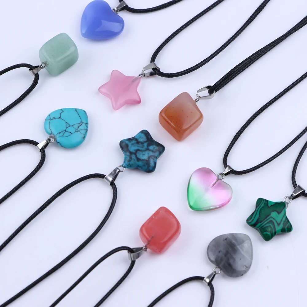 20Pcs/Lot Fashion Natural Stone Star Heart Love Pendant Necklace For Women Mix Color Crystal Jewelry Party Gift