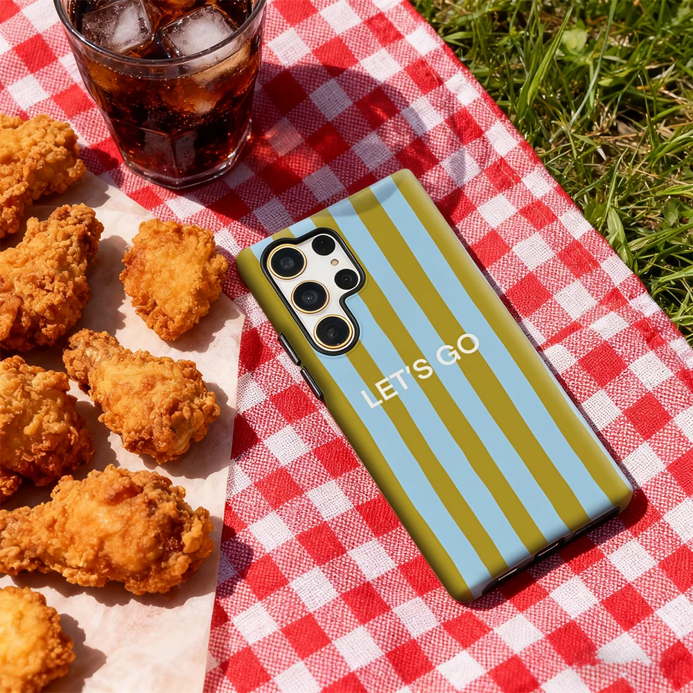 

Let's Go Blue Stripes Phone Case for Samsung Galaxy S20 FE S22 S24 S25 Plus Ultra 4G 5G Luxury Double-layer Back Cover Funda