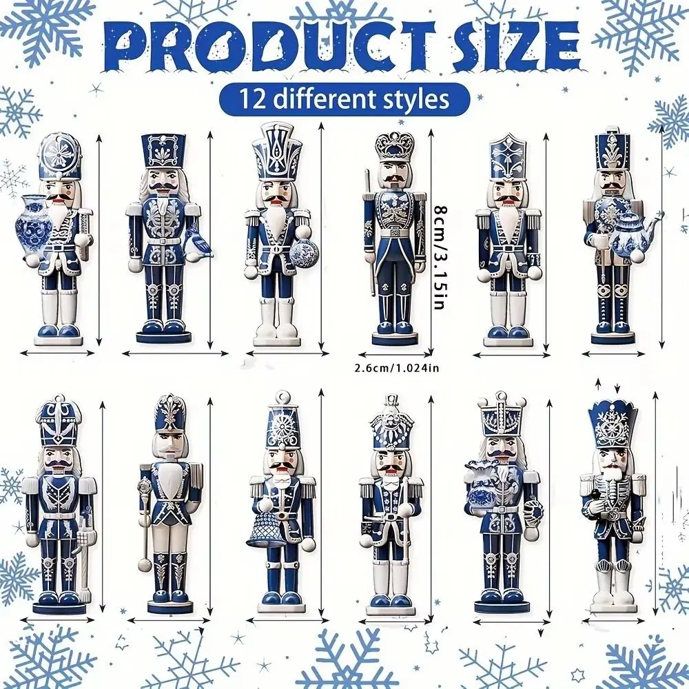 12/24/36PCS New Wooden Nutcracker Soldier Pendant Blue 8CM Christmas Wooden Nutcracker European-Style Soldier Ornaments