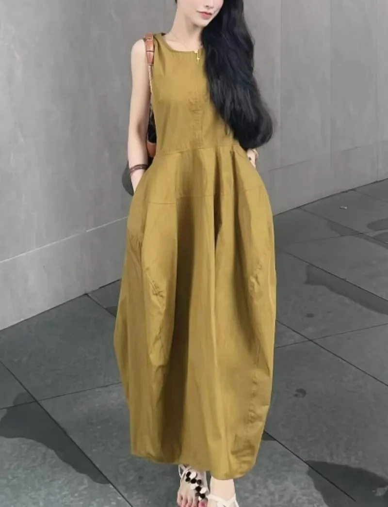 

French Style Sleeveless Round Neck Vest Dress Women 2025 New Summer Superb Temperament Popular Long Dresses