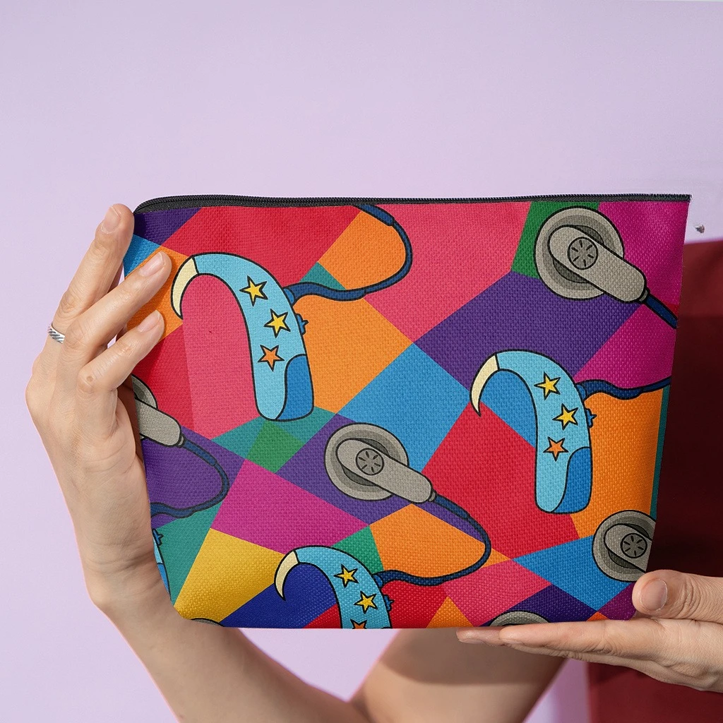 Cosmetic Bag 1pc, Hearing Aid Pattern Design, Stylish Zippered Wallets, Work Snack Bags, Skincare Product Organizers