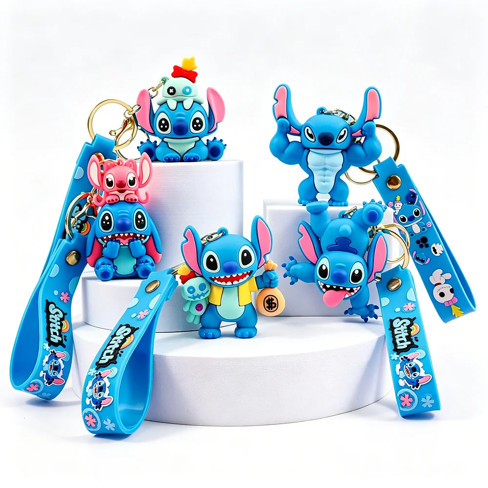 Set de Llaveros de Silicona 3D de Lilo & Stitch, 5 Estilos: Stitch con Scrump, Angel y Stitch Buff, Figura Decorativa para Bolsos, Mochilas y Coches