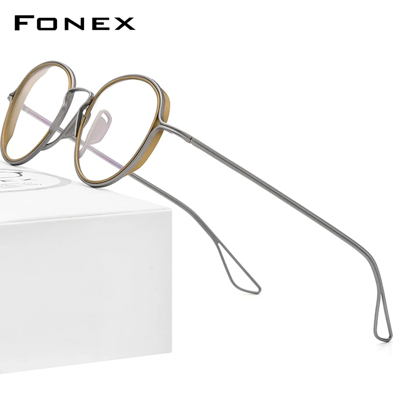 FONEX Titanium Eyeglasses Frame Men Vintage Round Glasses Women Eyewear with Titanium Ineer Ring F85688