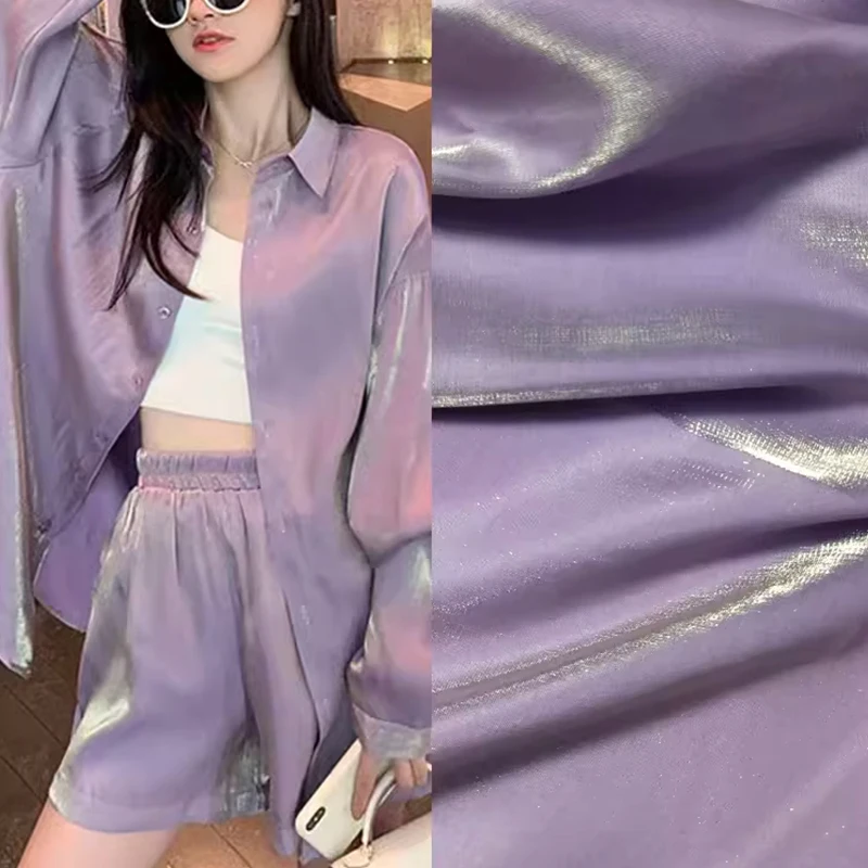 

1M Shiny Holographic Gradient Polyester Fabric Glossy Silk Look Cloth for Diy Clothing Hanfu Tablecloth Photography Background