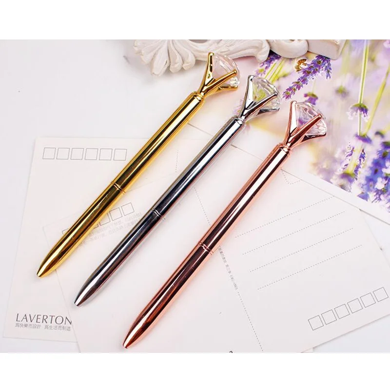 Metal case ballpoint pen Carat diamond ring Crystal pen lady wedding office school supplies gift roller ball pen Rose gold