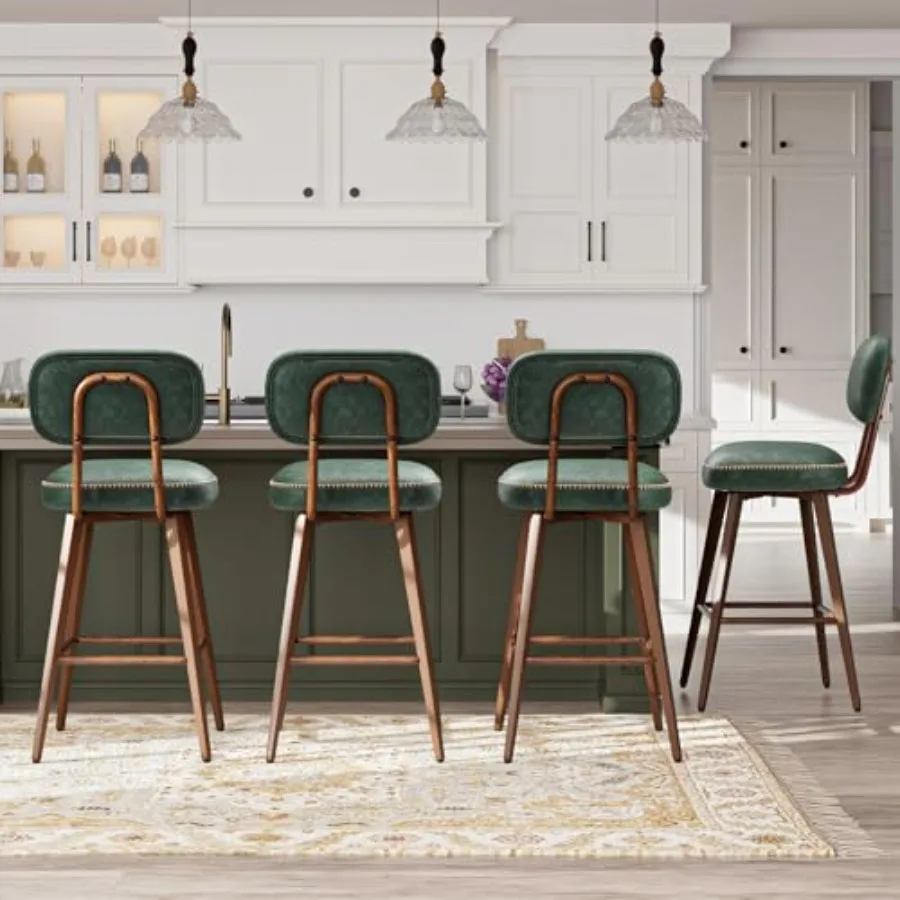 

Поворотные барные стулья, набор из 4 барных стульев из искусственной кожи середины века с низкой спинкой и металлическими ножками, современный барный стул