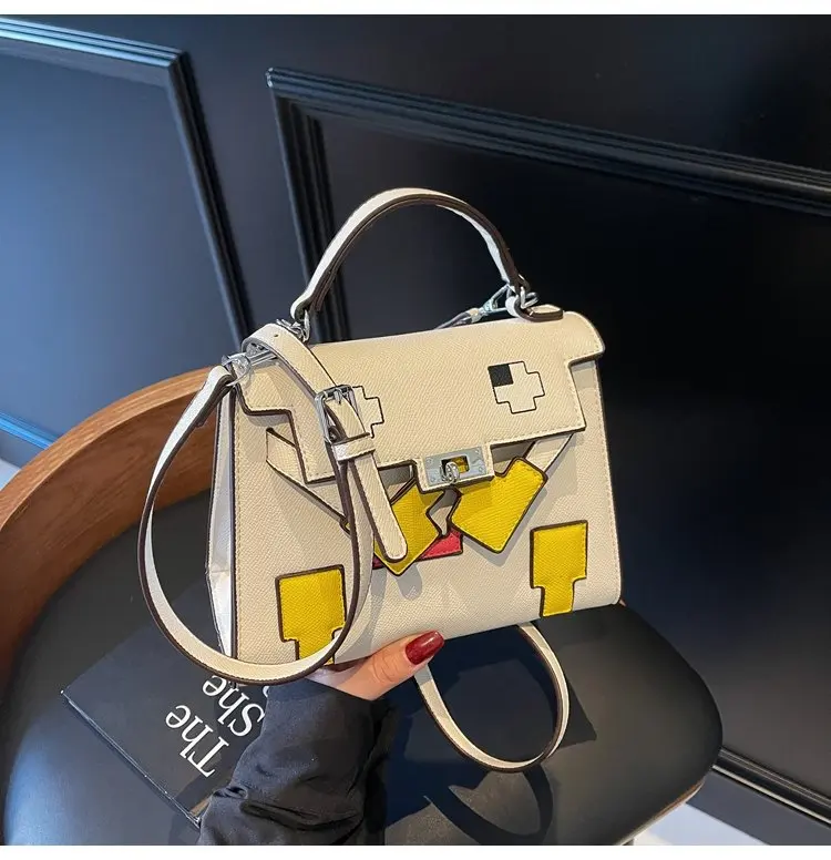 

2025 Summer Mosaic Kelly Bag - Crossbody/Handheld Purse with Color Block Design, Trendy & Versatile Small Bag for Women