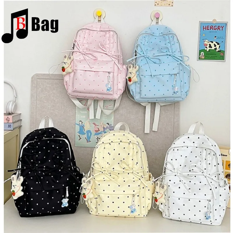 

College student Bow polka dot Large capacity Backpack Japanese JK College style Girl's Schoolbag Uniform bag Child backpack