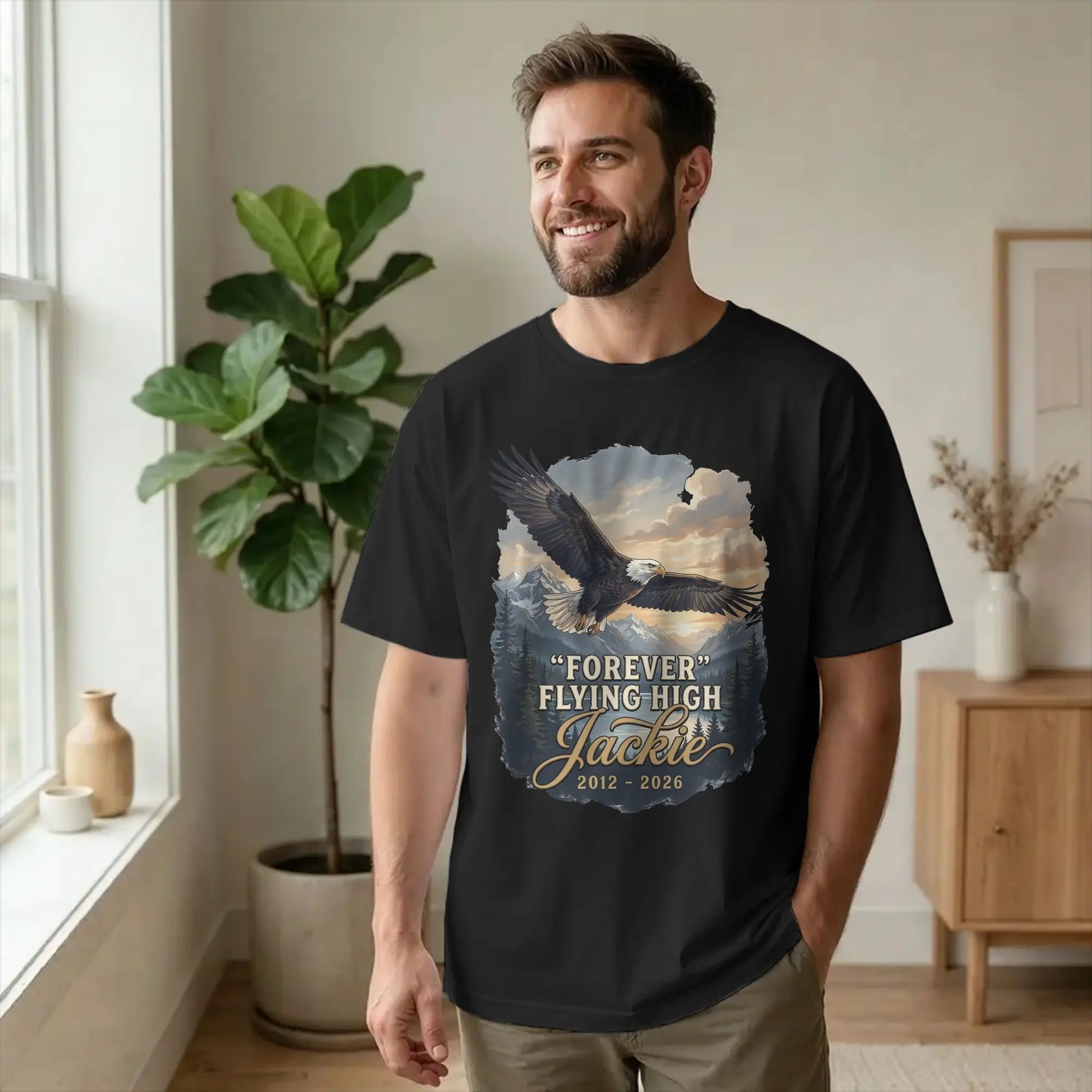 Jackie Bald Eagle Memorial 2012–2026 - Forever Flying High T Shirt For Men Women Cotton Top Tee Printed  Crewneck Short Sleeve