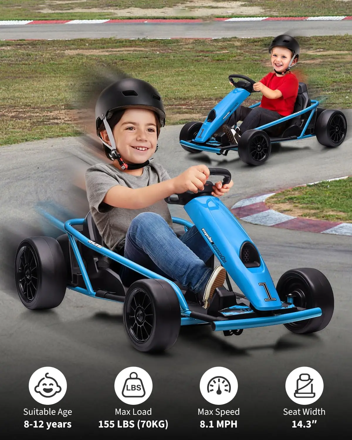 Tacleekii 24V 8.1 MPH Electric Go Kart for Kids Drift Kart Ages 6-12 Dual 300 Motor, 9Ah Battery, High Speed Ride on Toy Slow Start Music Horn Honking, Safety Belt, 155 Lb Max Weight, Outdoor