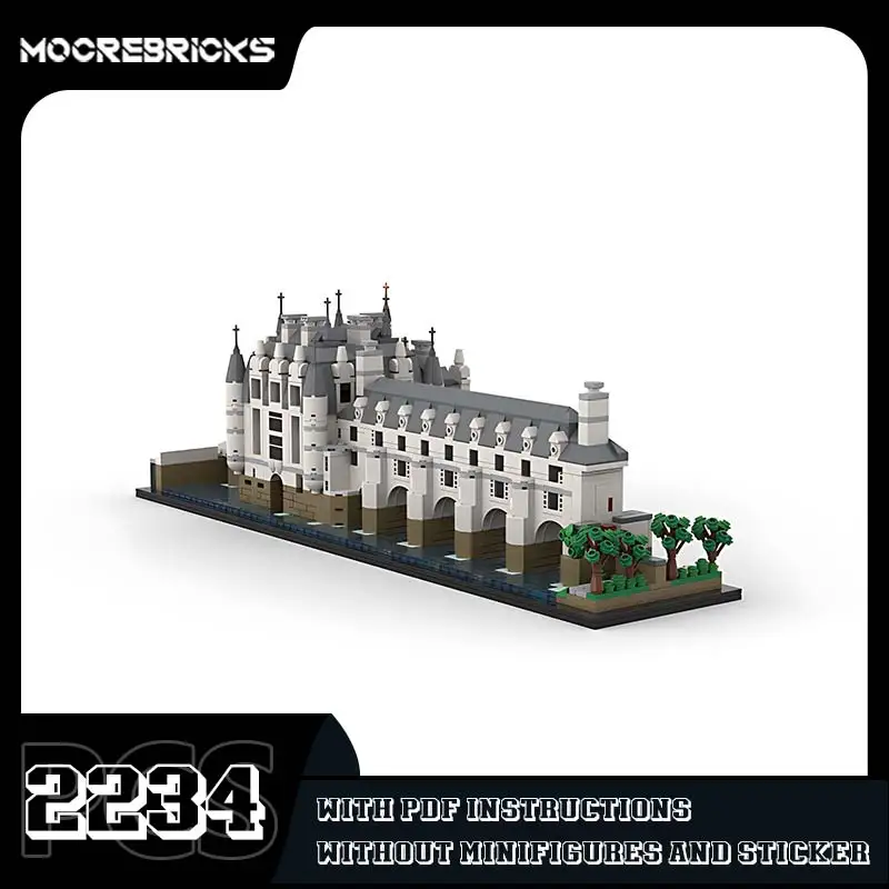 MOC-118889 Chenonceau Kasteel Klassieke Bouwstenen DIY Handgemaakte Assemblage Architectuur Model Bricks Speelgoed Jongens Verjaardagscadeautjes