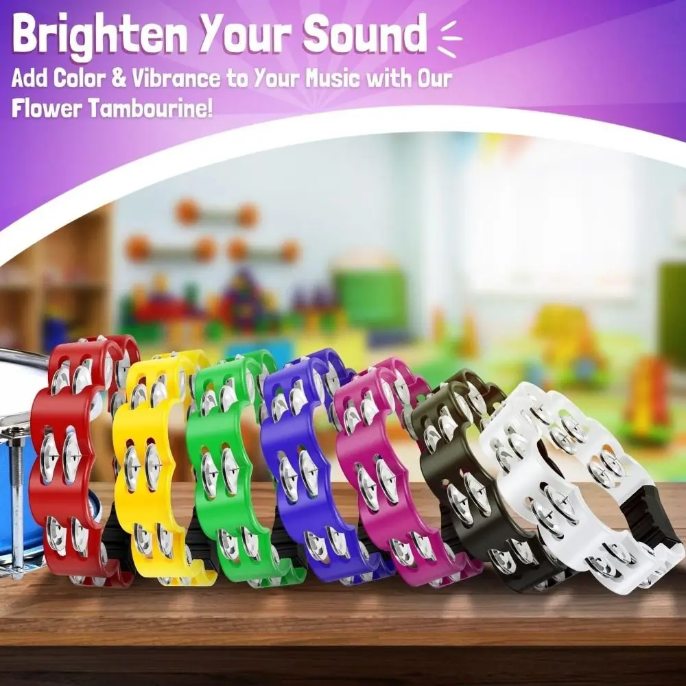 Pleasant Jingle Petal Shaped Tambourine Handheld Ergonomic Grip Hand Cranked Bell Music Hand Bells Musical Rhythm Instrument