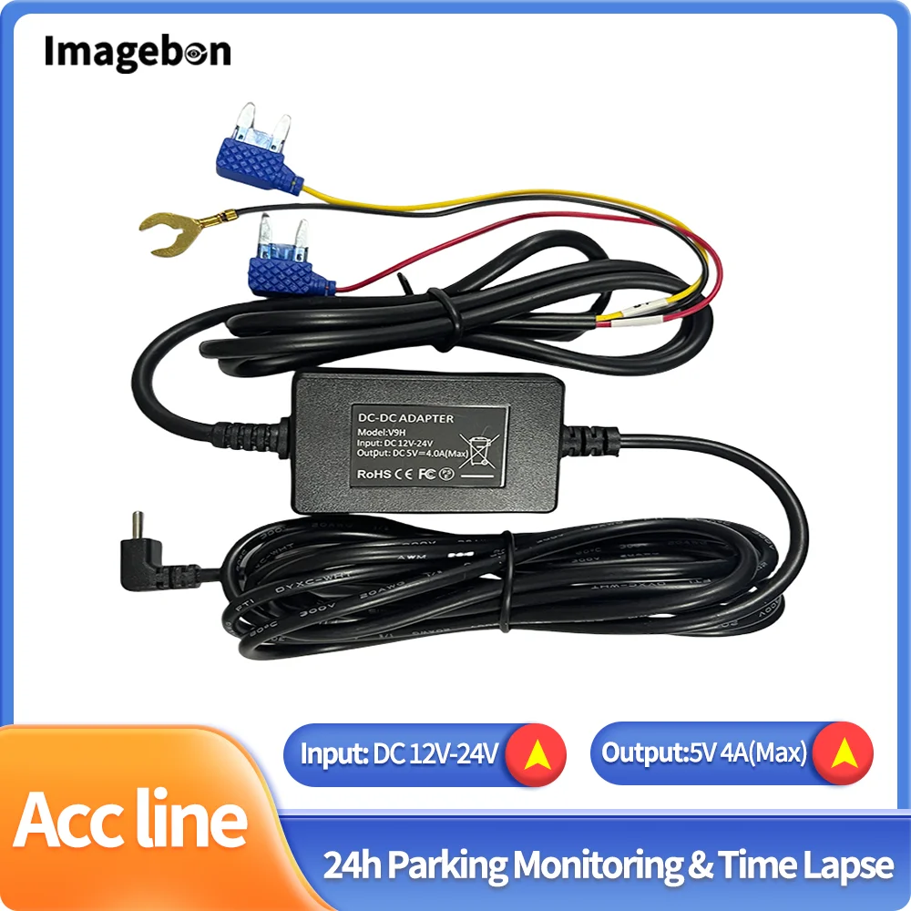 Imagebon 5V 4A Dash Cam ACC Buck Line Car Dvr Hardwire Kit For 24h Parking Monitoringing And Time Lapse