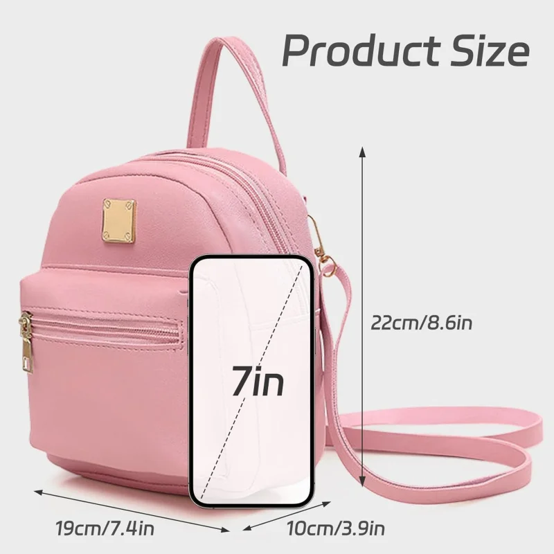 , Sacs à dos de mode pour femmes en PU, sac à dos avec bandoulière amovible, mini sac à dos pour voyage (rose)