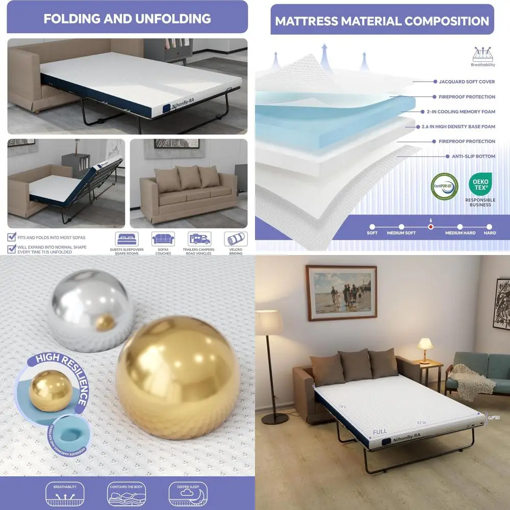 4.6 Inch Certified Memory Foam Mattress Topper - Sleeper Sofa and Couch Bed | Washable, US Certified | (Mattress Not Included)