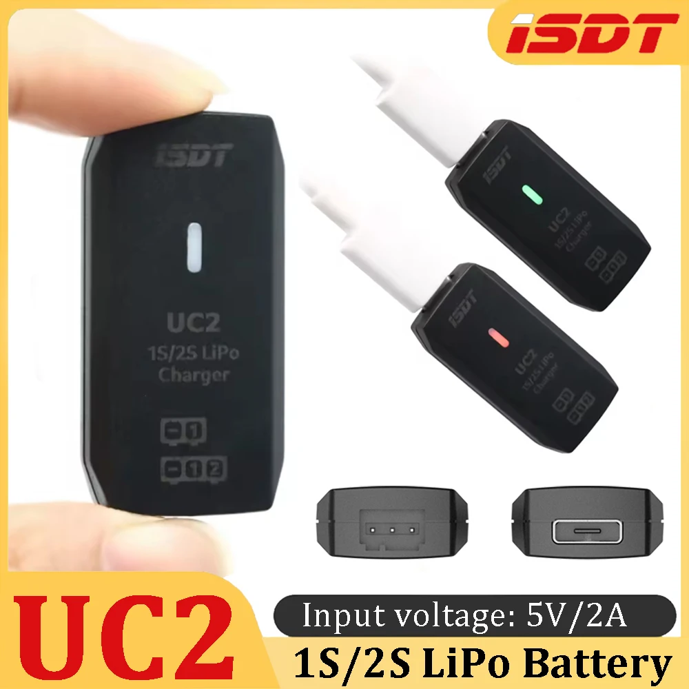

ISDT UC2 USB 1S/2S Lipo Balance Charger USB Type-C Input Port XH 2.54 Battery Connector for 1S 2S Lipo Battery Smart Charger