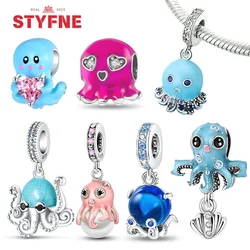 Sterling Silver 925 Ocean Series Turtle Octopus Charm Heart Luminous Beads Suitable for Original Bracelet DIY Jewelry for Women
