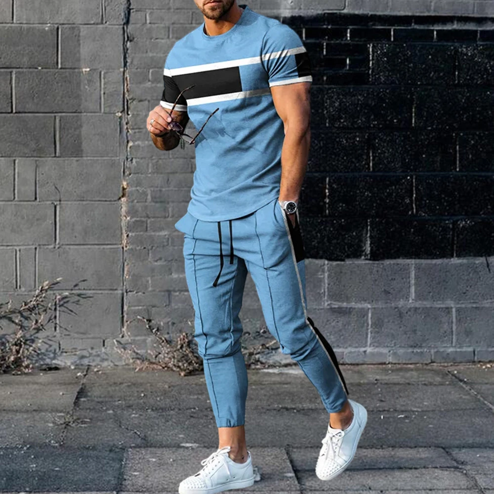 Summer Set Men Oversized T Shirt Pants Sets Print Men\'s Clothing Casual Tops Trousers Suits Men Tracksuits Sweatpants Outfits