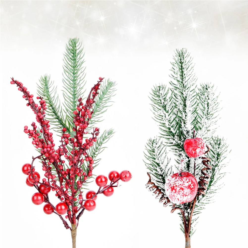 

2PCS Red Christmas Cuttings White Branches Sticky Pine Needles Holiday Decor Christmas Cuttings Decorations DIY Projects
