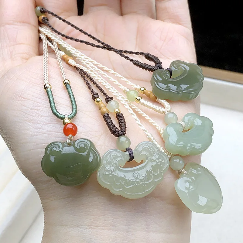 Natural Hetian Jade Ruyi Auspicious Cloud Lock Pendant, Exquisitely Carved Peace Lock, Chinese Style Jade Baby Lock Ornament