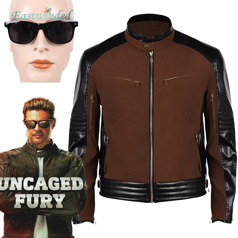 

Johnny Cage Cosplay Brown Jacket Coat 2026 Movie Mortal Kombat 2 Roleplay Costume Glasses Outfits Men Halloween Carnival Party