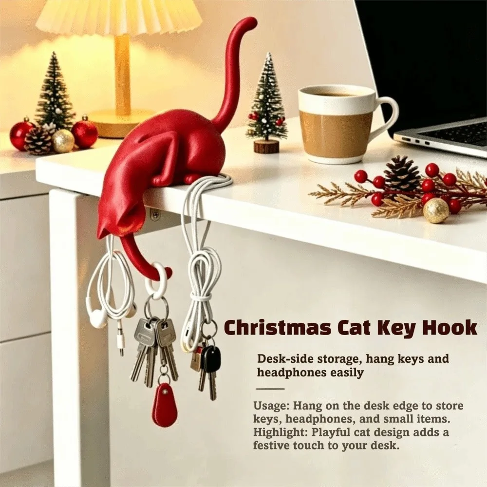 Gift Giving Cute Cat Hook Ornament Cartoon with Lantern Upside Down Cat Figurine Inverted Hanging Creative Desk Decor Christmas