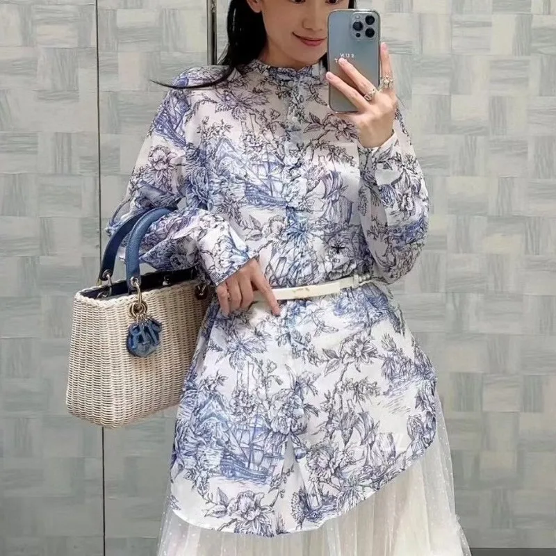 

Свободная модная хлопковая рубашка с вышивкой в виде пчелы, с длинным рукавом, женская, премиум-качество, из полиэфирного волокна