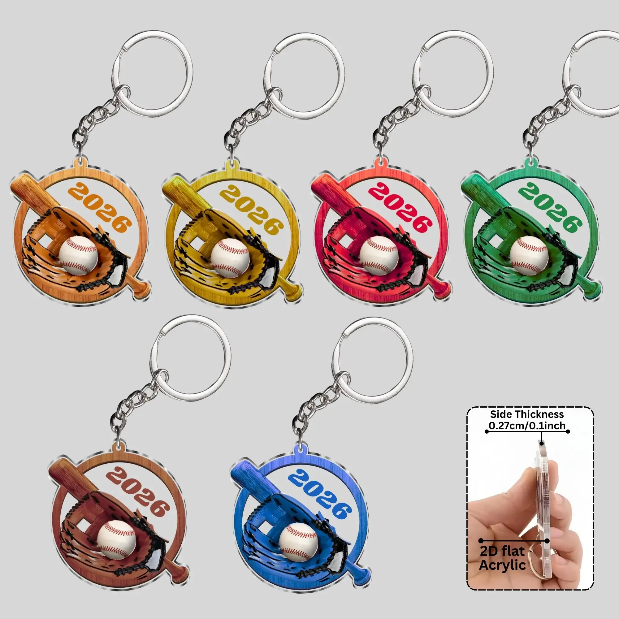 2D Baseball 2026 Keychain Colorful Acrylic Sporty Pendants Perfect for Bags Backpacks Holiday Ornaments Party Gifts for Friends
