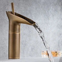 Copper Basin Faucet Antique Vintage Sink Mixer Bathroom Waterfall Mixer Taps Deck Mount Hot And Cold Vanity Sink Mixer Faucet