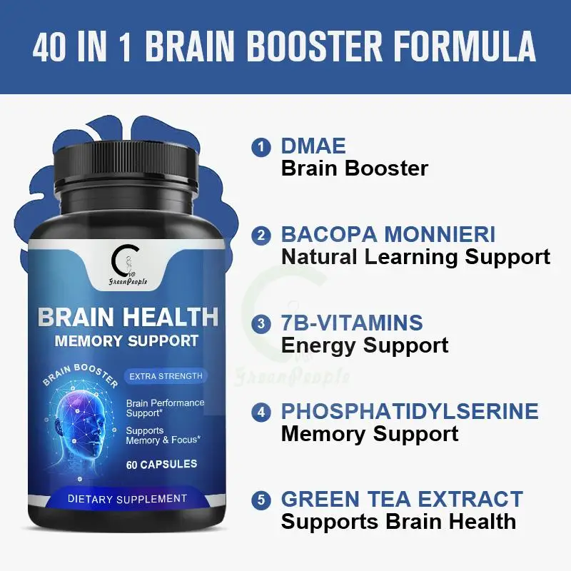 GPGP Greenpeople Brain Care Capsule Brain Booster Strengthen Memory Vitamin B6 & L-Tyrosine Brain Nootropic Active neurons