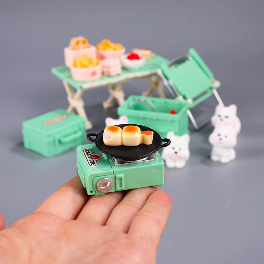Poppenhuis Speelgoed Simulatie Mini Outdoor Camping Picknick Set Klapstoel Kachel Miniatuur Meubelaccessoires Model Decoratie
